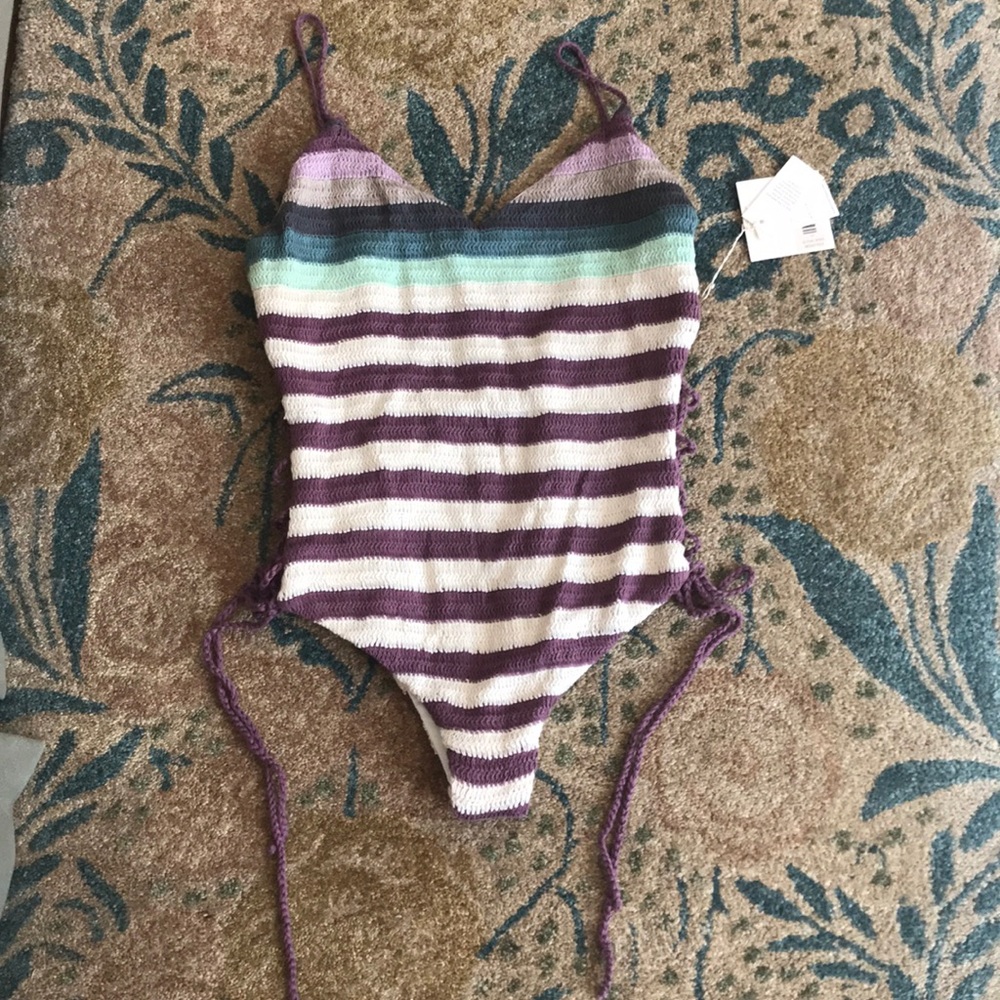 Mara Hoffman 1 pc swim crocheted laced sides L NWT